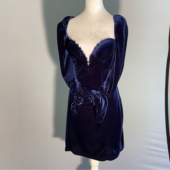 FASHIONNOVA, Sz M, Velveteen, Midnight Blue, BodyCon, Mini-Dress W Deep V Neck - Picture 11 of 16